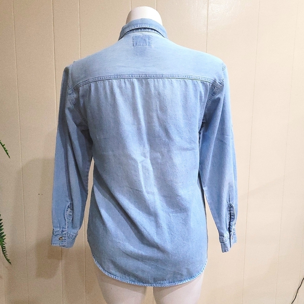 Lets Quizz Again New York Denim Long Sleeve Embroidered Flying Bear Women's Sz S - Picture 3 of 9